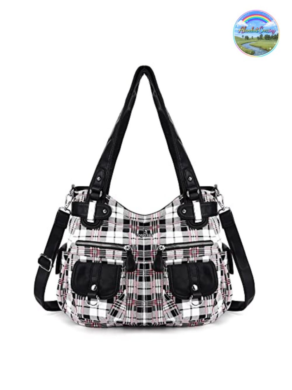 Washed PU Leather Satchel Handbag Large Double Zipper Multi Pocket Purse